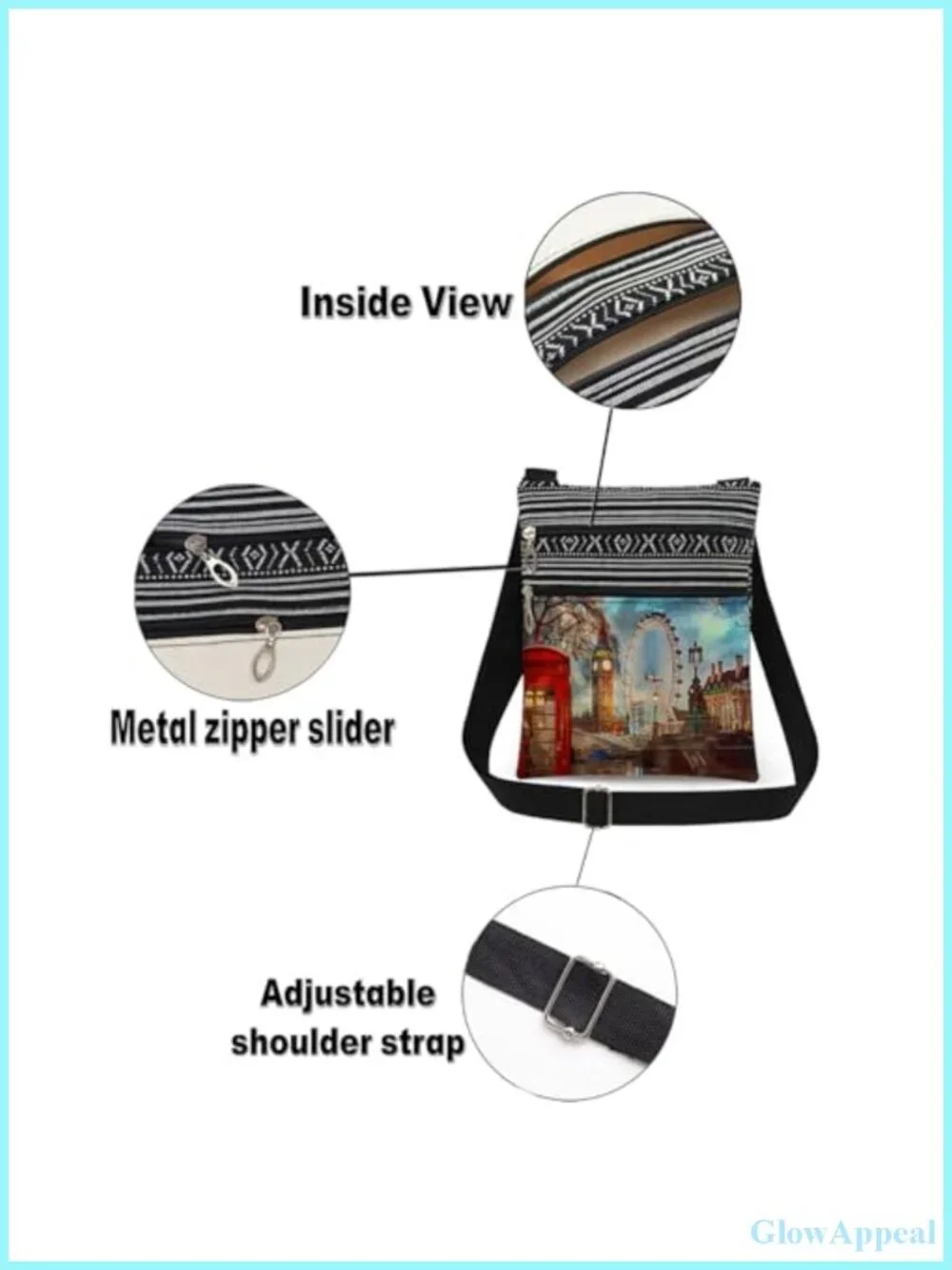 London Souvenir Crossbody Bag Big Ben Messenger Polyester Adjustable Strap